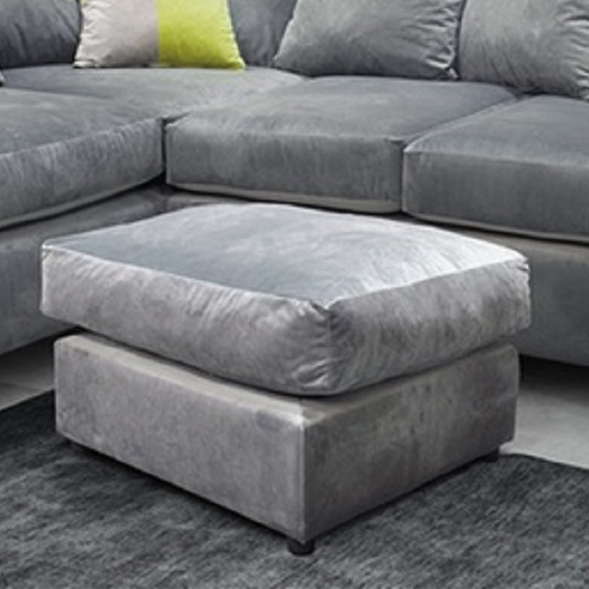 Quinn Plush Velvet Footstool – Grey – The Online Sofa Shop
