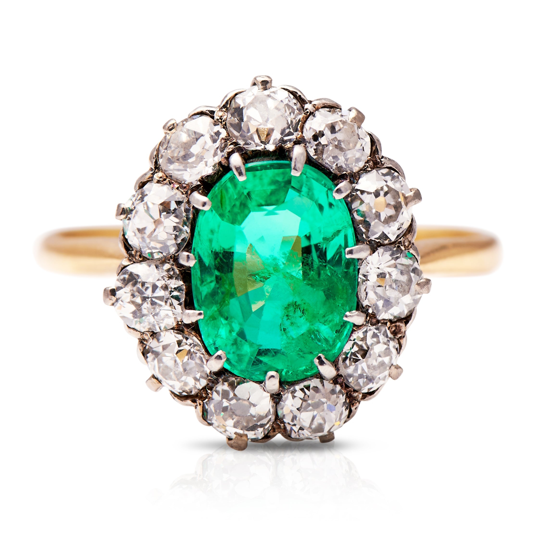 ON HOLD | Art Deco, 1920s, 18ct Gold, Colombian Emerald and Diamond Cluster Ring – Vintage Ring – Antique Ring Boutique