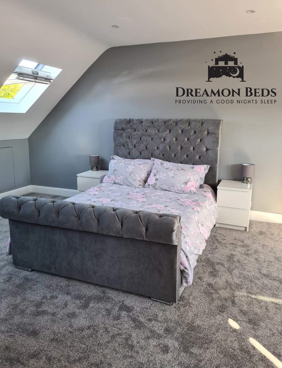 Phoenix Scroll Bed Frame – Endless Customisation – Choice Of 25 Colours & Materials – Dreamon Beds