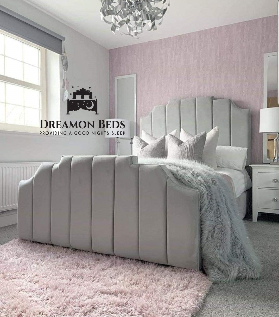Hastings Art Deco Bed Frame – Endless Customisation – Choice Of 25 Colours & Materials – Dreamon Beds