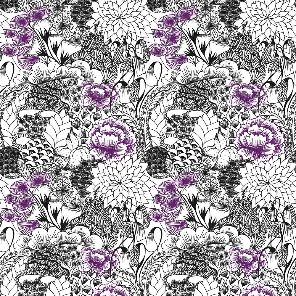 FEATHR – Bloom Wallpaper – Violet – White / Black / Purple – Non-Woven – 50cm