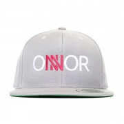 Grey Snapback Cap – White & Red Embroidered Logo – ONNOR Limited
