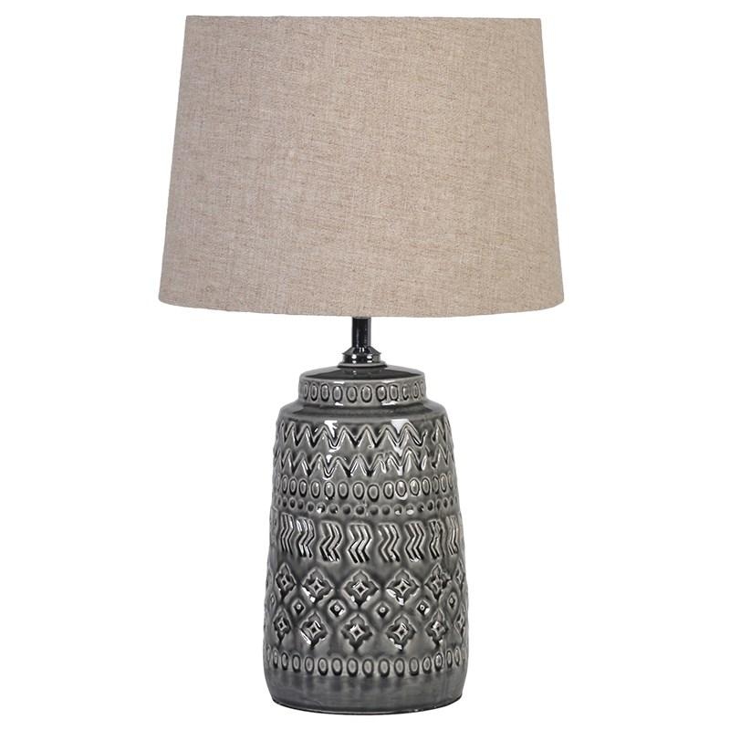 Dark Grey Lamp In Crackle Glaze With Shade – CH – Folk Interiors
