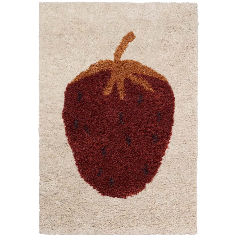 Ferm Living – Fruiticana Tufted Rug – Strawberry – 120 x 180 – Grey / Red / Brown – 100% Tufted New Zealand Wool / 100% Cotton – 80cm