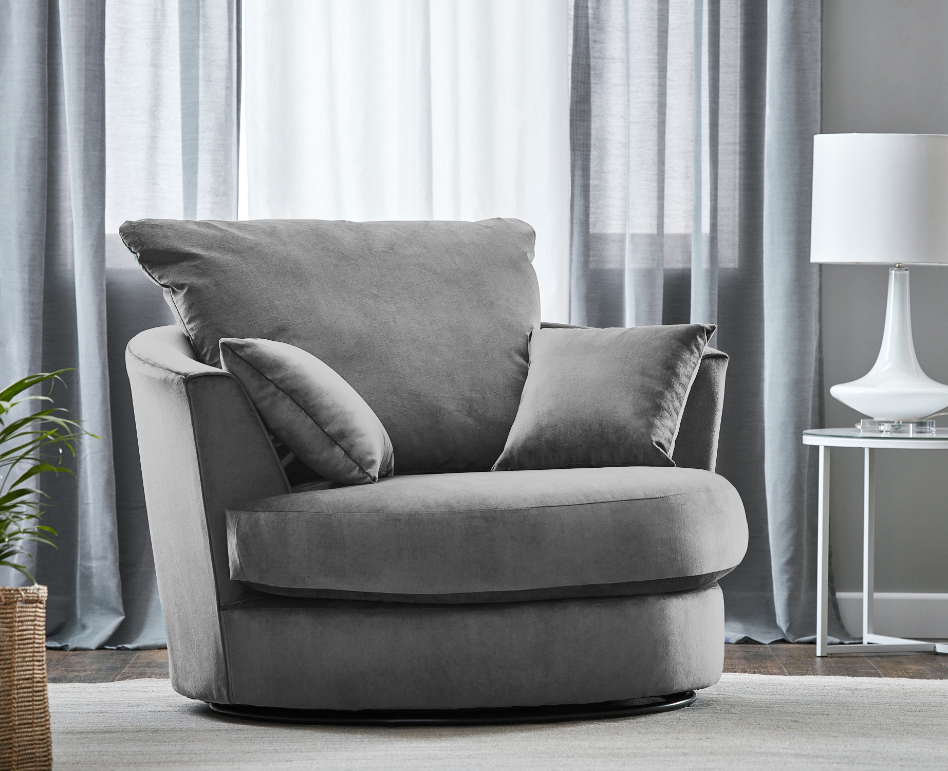 Fernando Plush Velvet Swivel Chair – Grey – The Online Sofa Shop