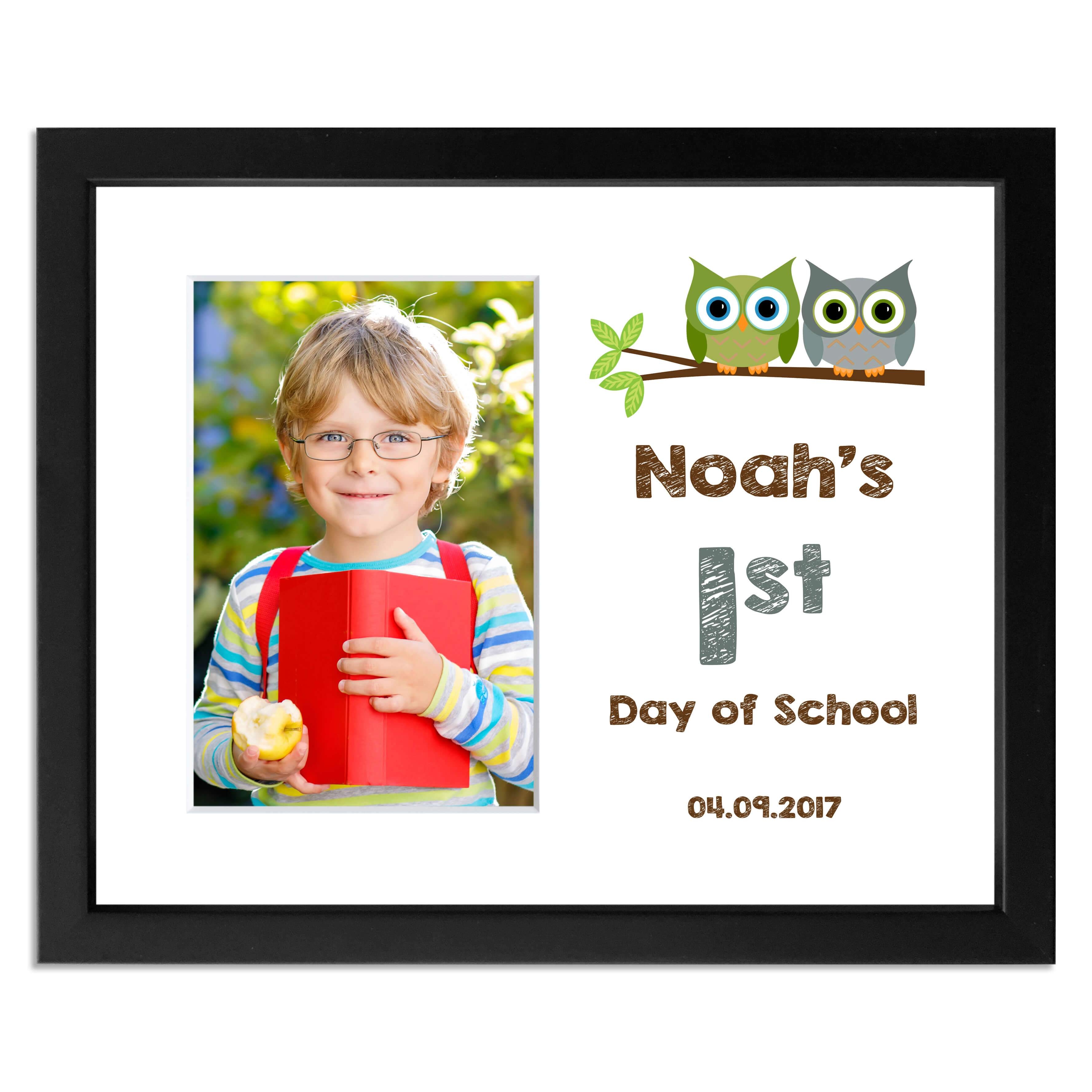 Personalised First Day of School/Back to School Photo Frame with Owl Motive for 6×4/4x6in photo