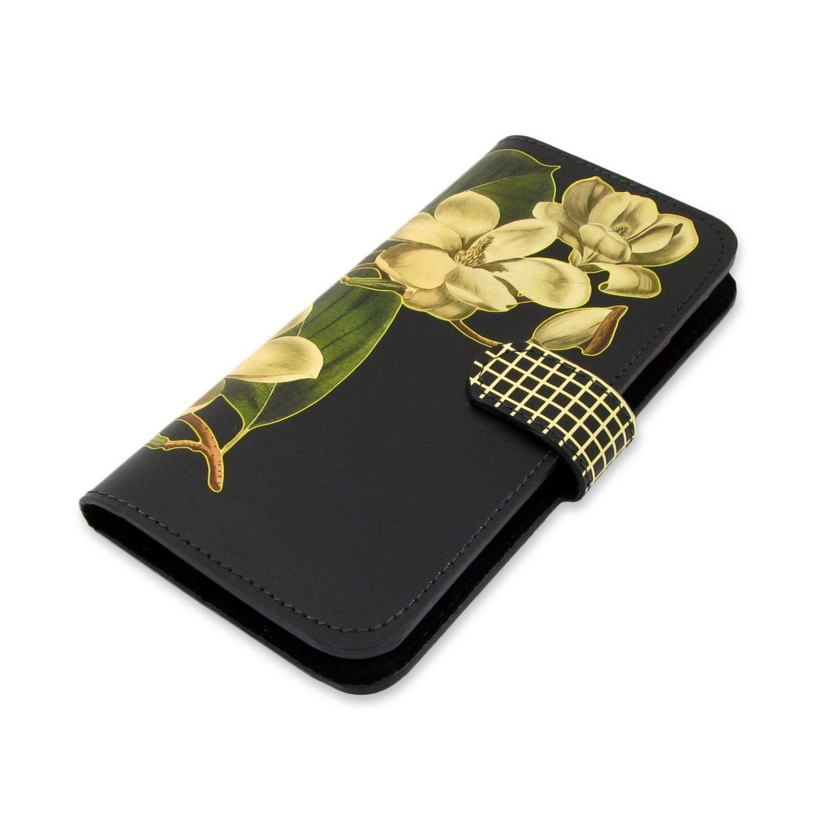 Leather Wallet Phone Case – Black Magnolia – iPhone 11 Pro Max / No personalisation / Black