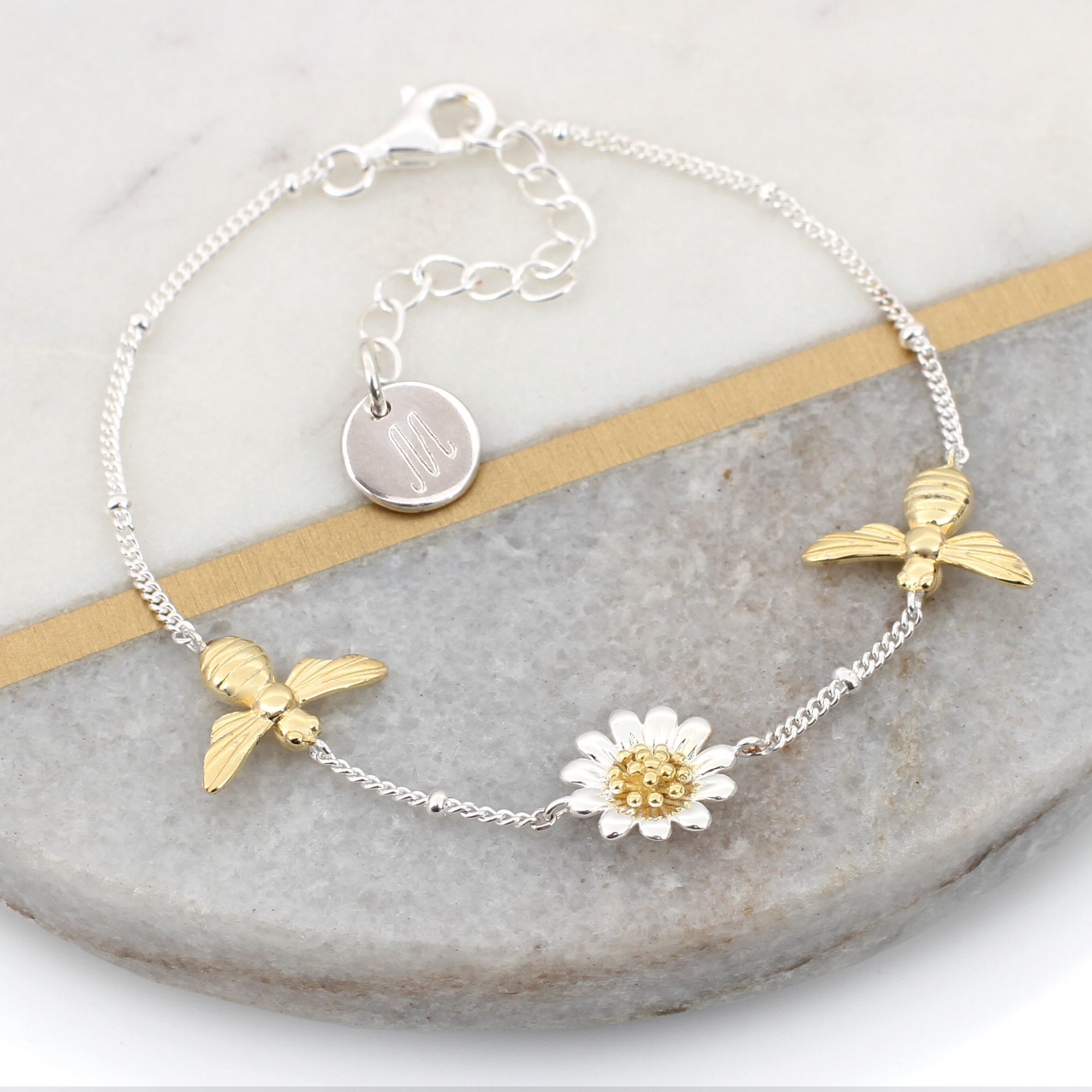 Sterling Silver And 18ct Gold Plated Bee And Daisy Bracelet – Hurley Burley