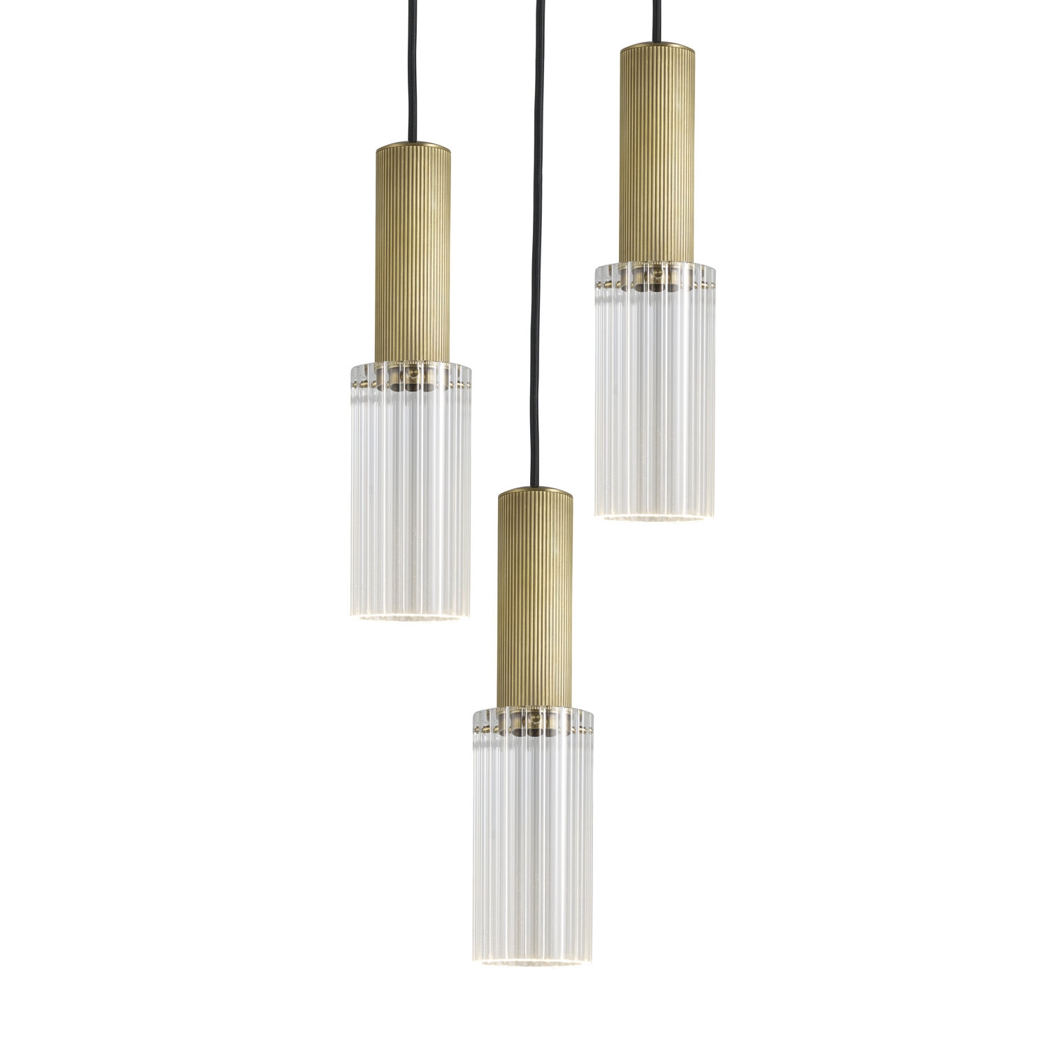 J Adams & Co – Flume 80 Pendant – 3 drop grouping – Brass Colour – Brass Material