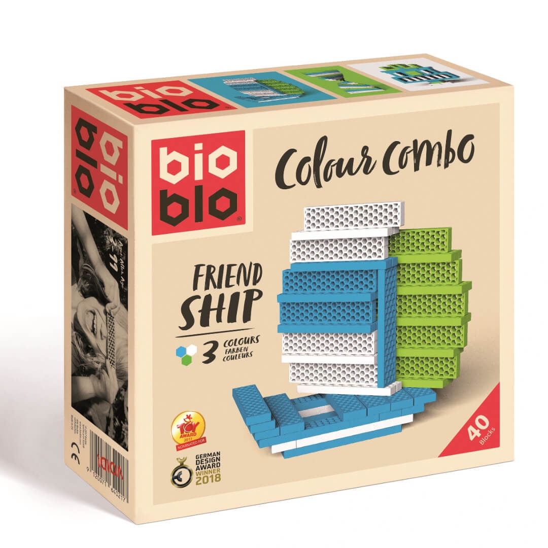 Bioblo Eco Construction Blocks – 40pcs Friend Ship – blue, green, white – Children’s Learning & Vocational Sensory Toys, Aged 0-8 Years