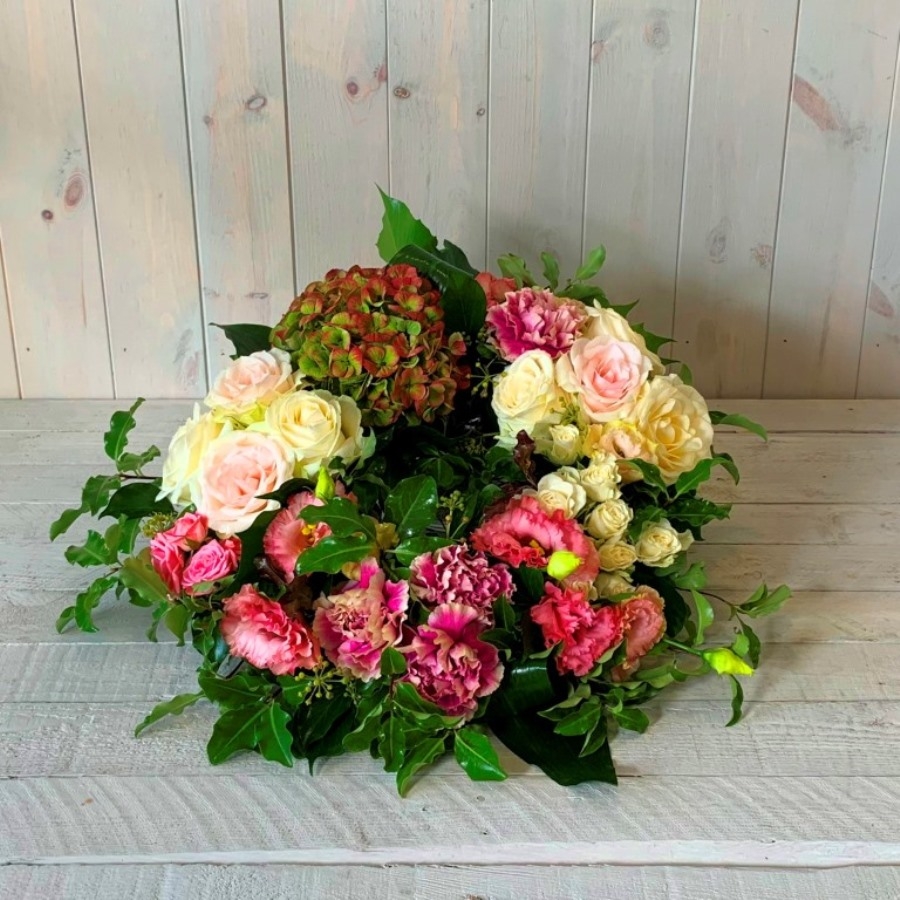 Funeral Wreath in Pinks and Creams Medium (as displayed) – Blooming Amazing