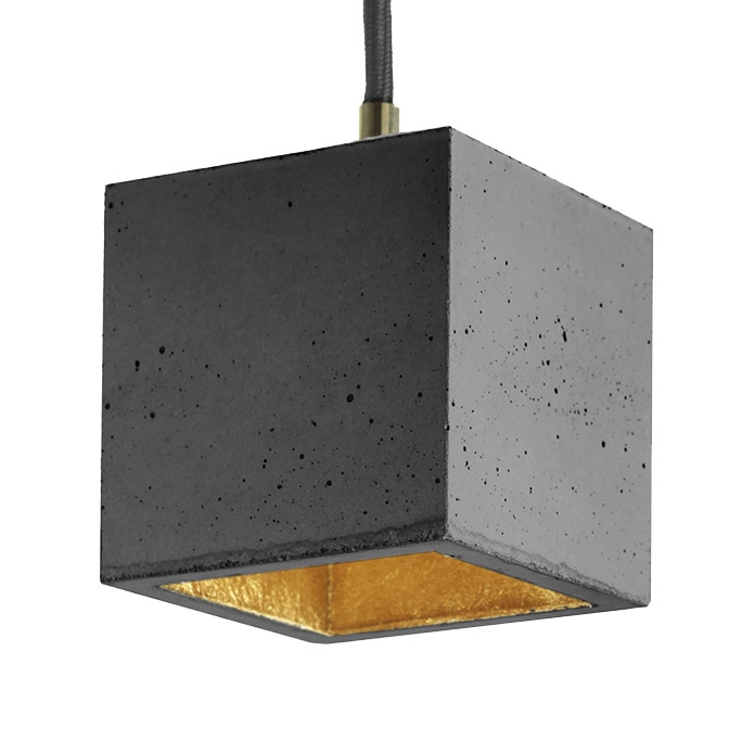 GANT Lights – B6 Dark Grey Concrete Pendant Light – Gold – Grey / Brass – Concrete / Gold – 10cm x 10cm x 10cm