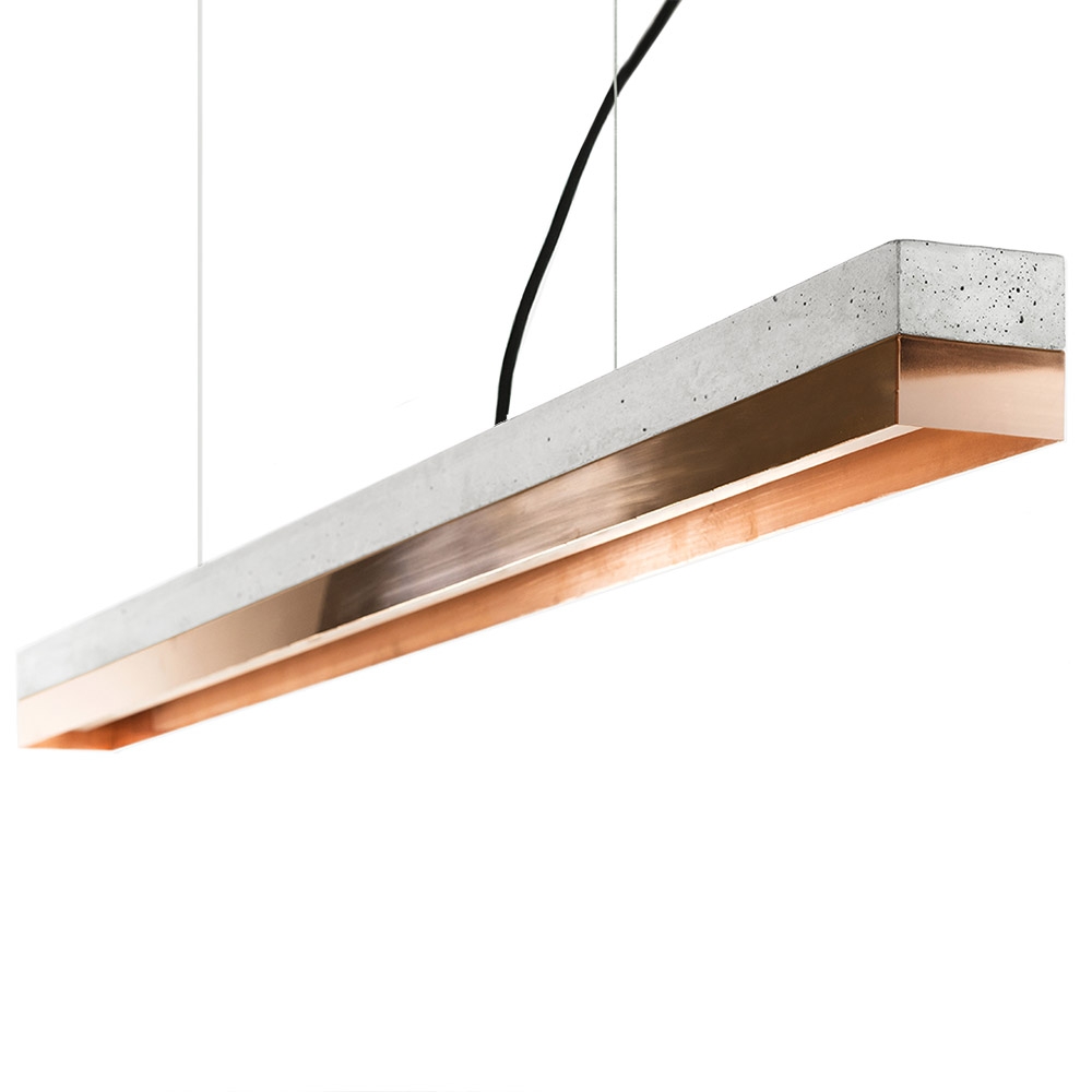 GANT Lights – C1 Light Grey Concrete Pendant Light – Copper – Cool White – Grey / Copper – Light Concrete / Copper – 8cm x 122cm x 8cm