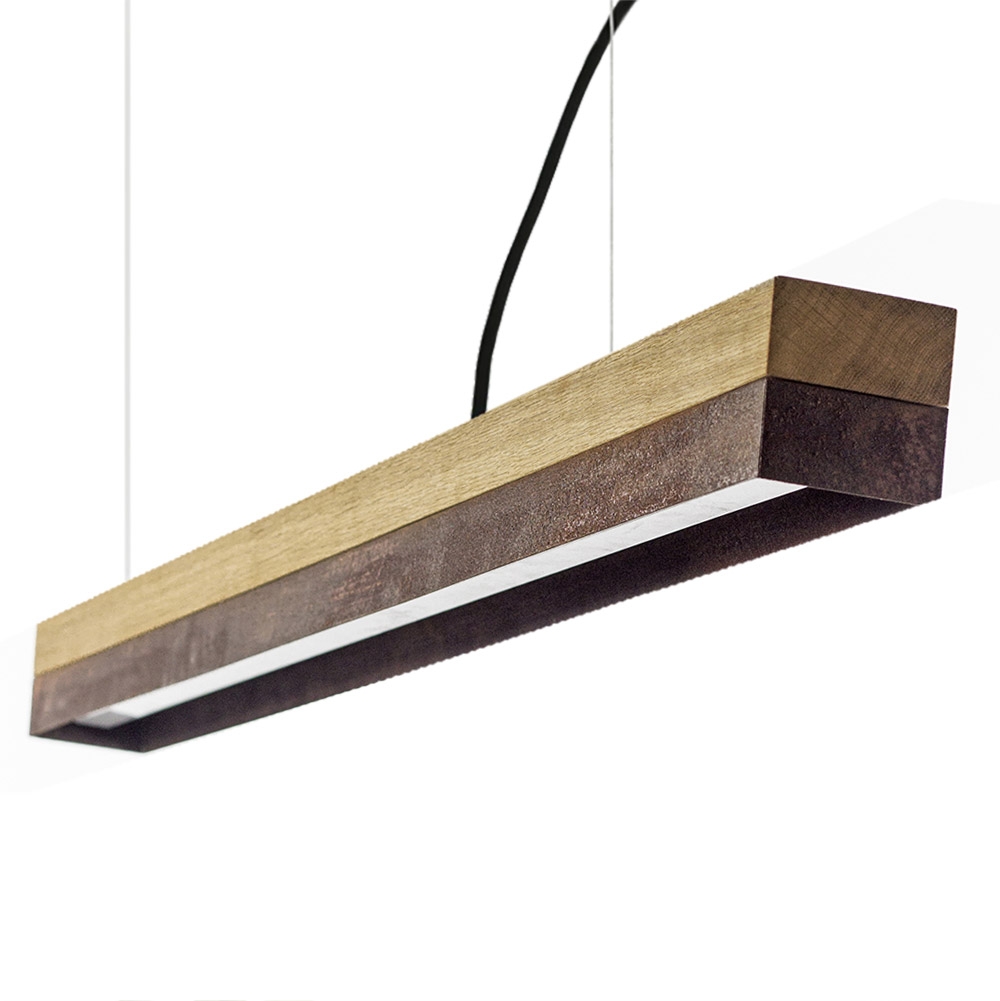 GANT Lights – C1 Oak Pendant Light – Corten Steel – Brown – Concrete / Corten Steel – 8cm x 122cm x 8cm
