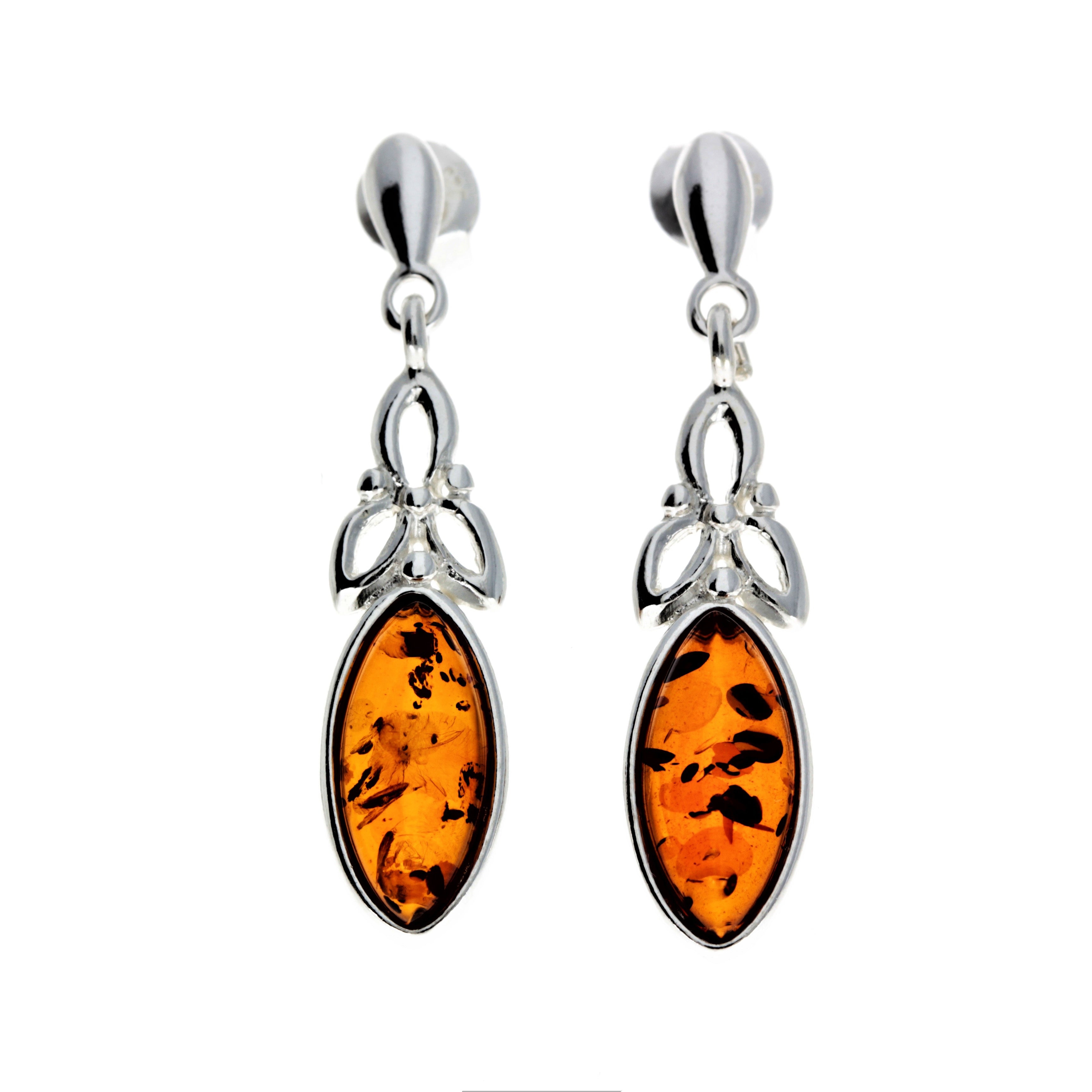 925 Sterling Silver & Baltic Amber Celtic Drop Earrings – GL143 – SilverAmberJewellery