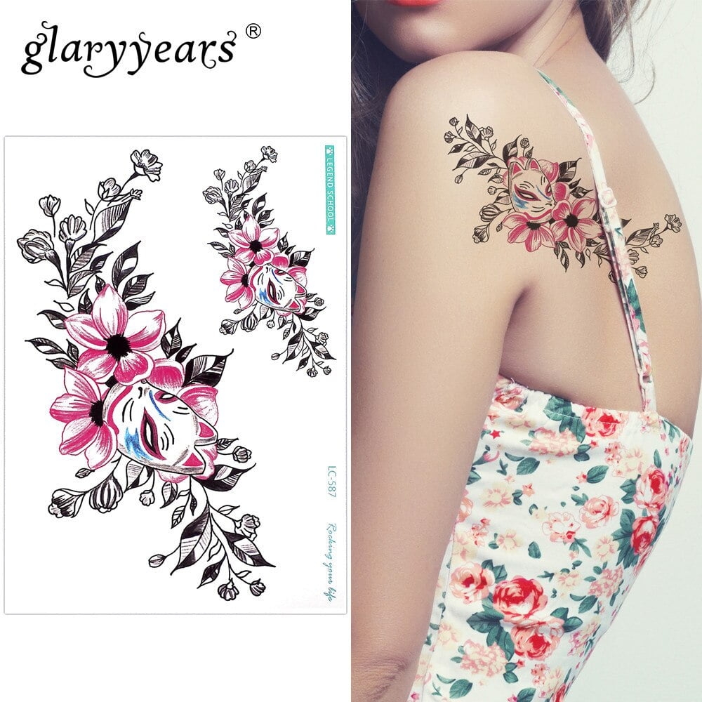 Temporary Tattoo LC-587 Mask & Flowers – Temporary Tattoos – Dublin Body Paint