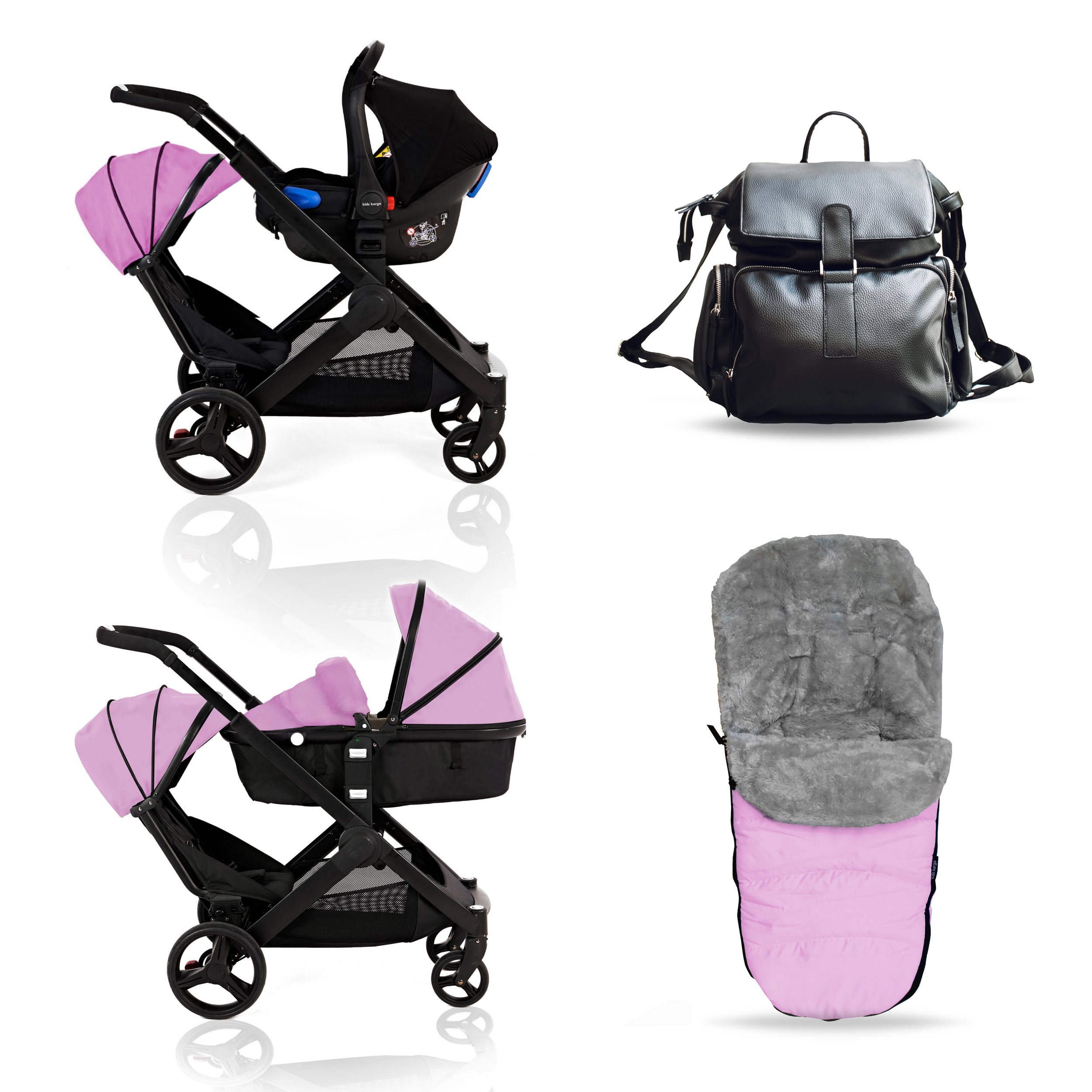 Buy & Pay Later Free Isofix Car Seat, Changing Bag & Luxury Footmuff Worth £199.99 Kids Kargo Glider Double Tandem Pushchair Pram