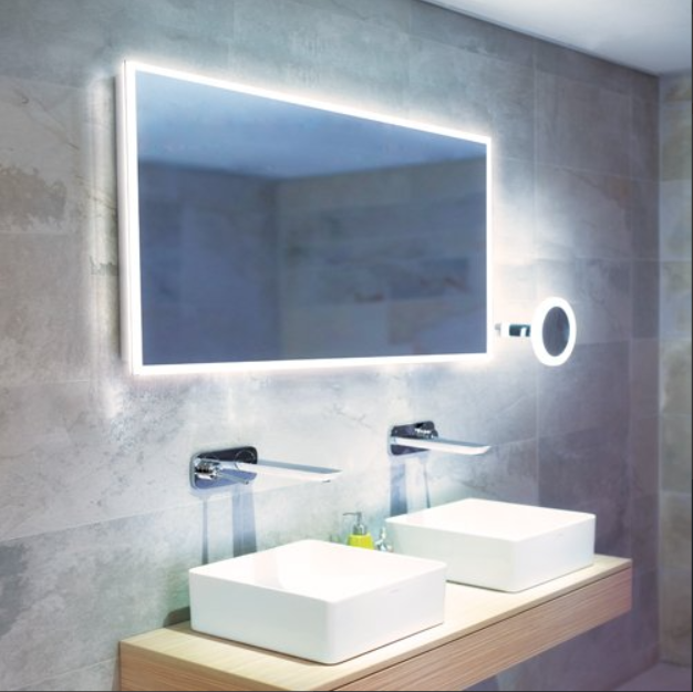 HiB Globe – Rectangular LED Illuminated Bathroom Mirror – Globe 120: H60 X W120 x D4.5cm – HiB LED Illuminated Bathroom Mirrors – Stylishly