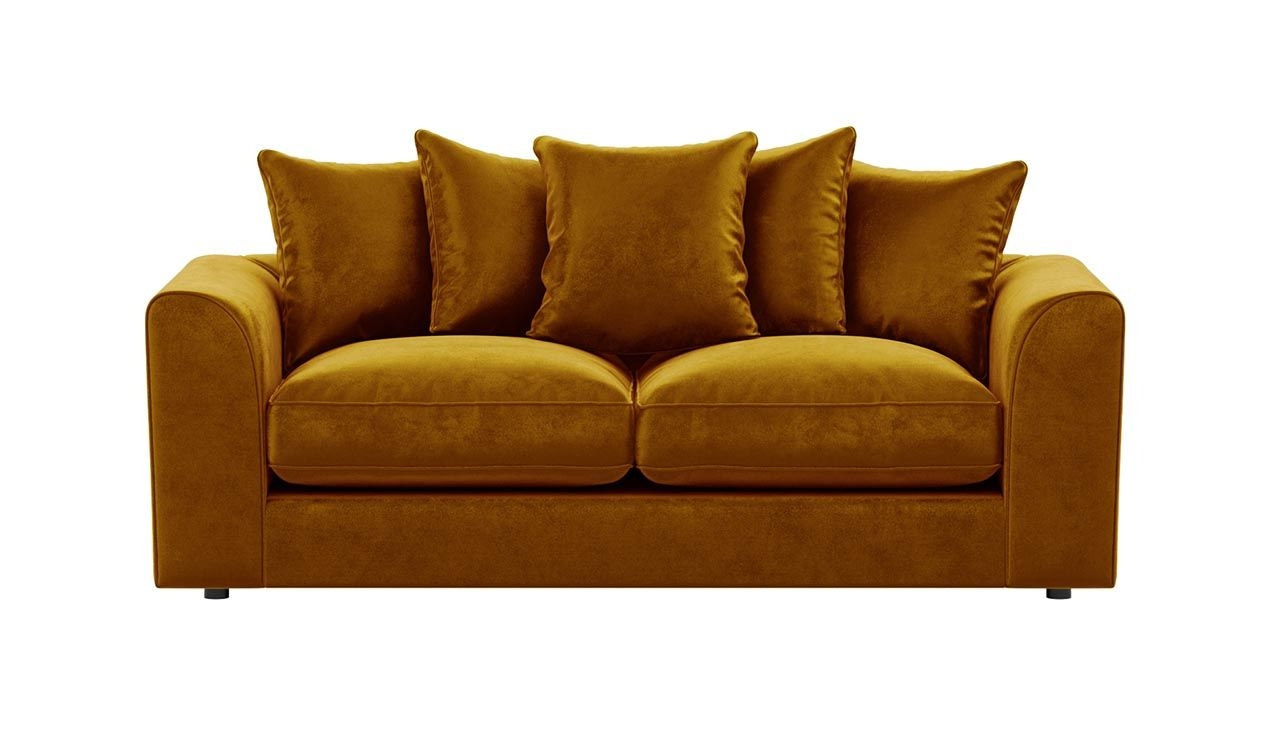 Brooklyn Plush Velvet 3 Seater Sofa – Fibre Filled – Gold – The Online Sofa Shop