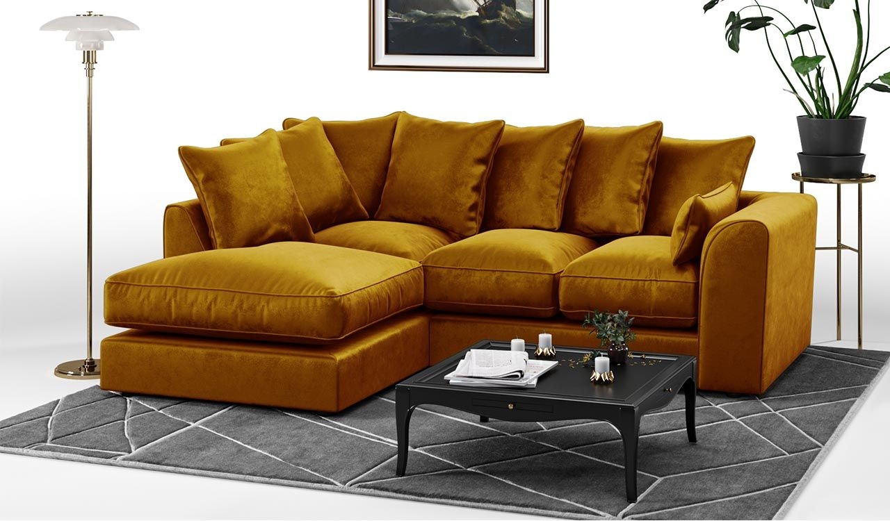 Brooklyn Gold Plush Corner Sofa – Left Hand Facing – The Online Sofa Shop