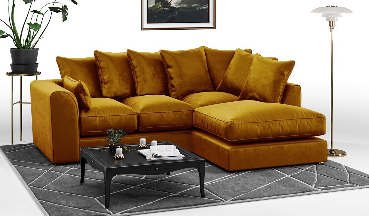 Brooklyn Gold Plush Corner Sofa – Right Hand Facing – The Online Sofa Shop