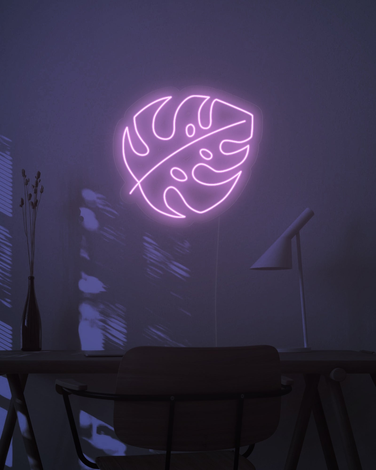 Monstera Leaf Neon Light Small / Light Pink / Cut To Letter – Neon Effect