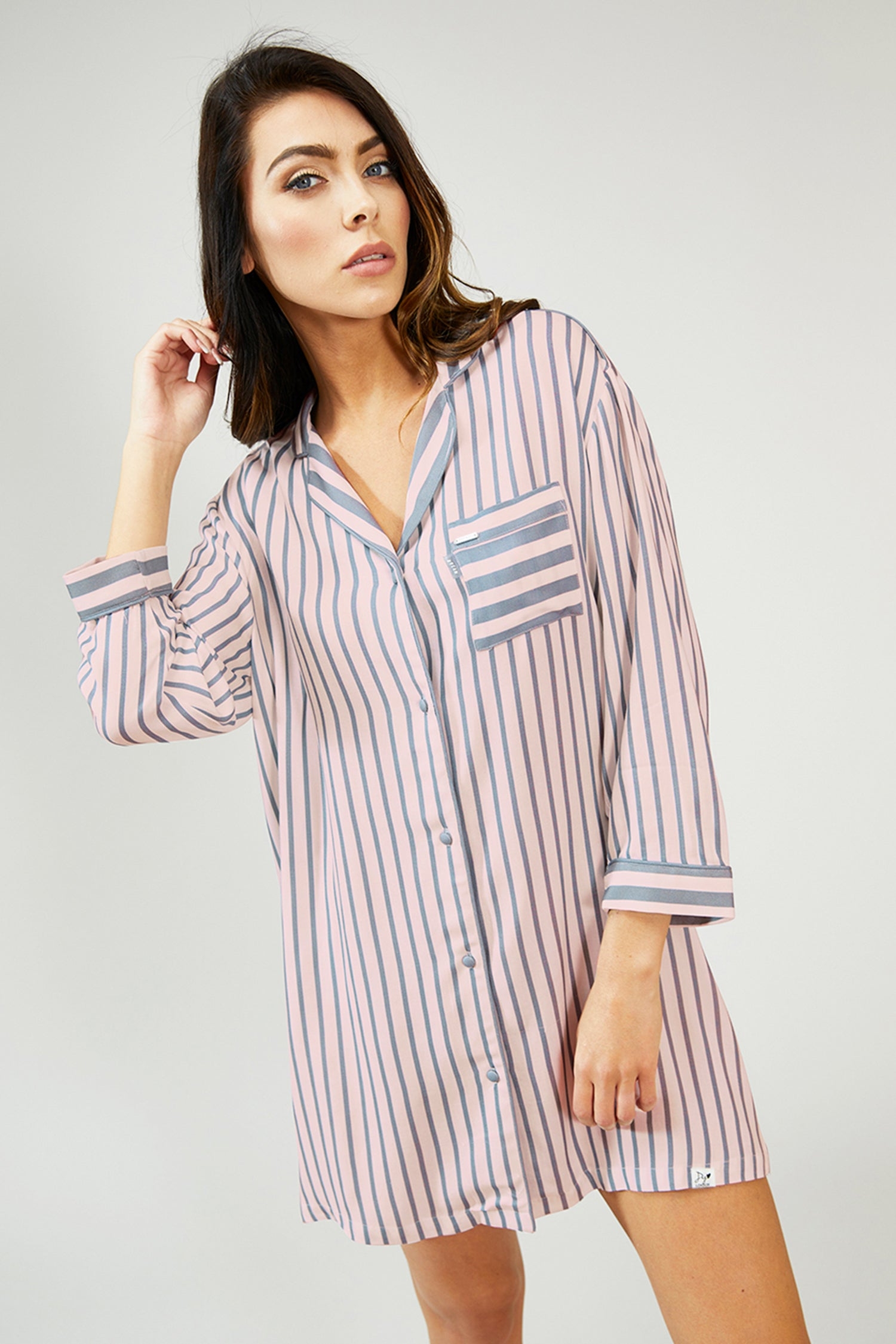 Stripe Nightshirt Pink | Women’s Nightwear | Pretty You London UK 14-16 / Pink/Grey