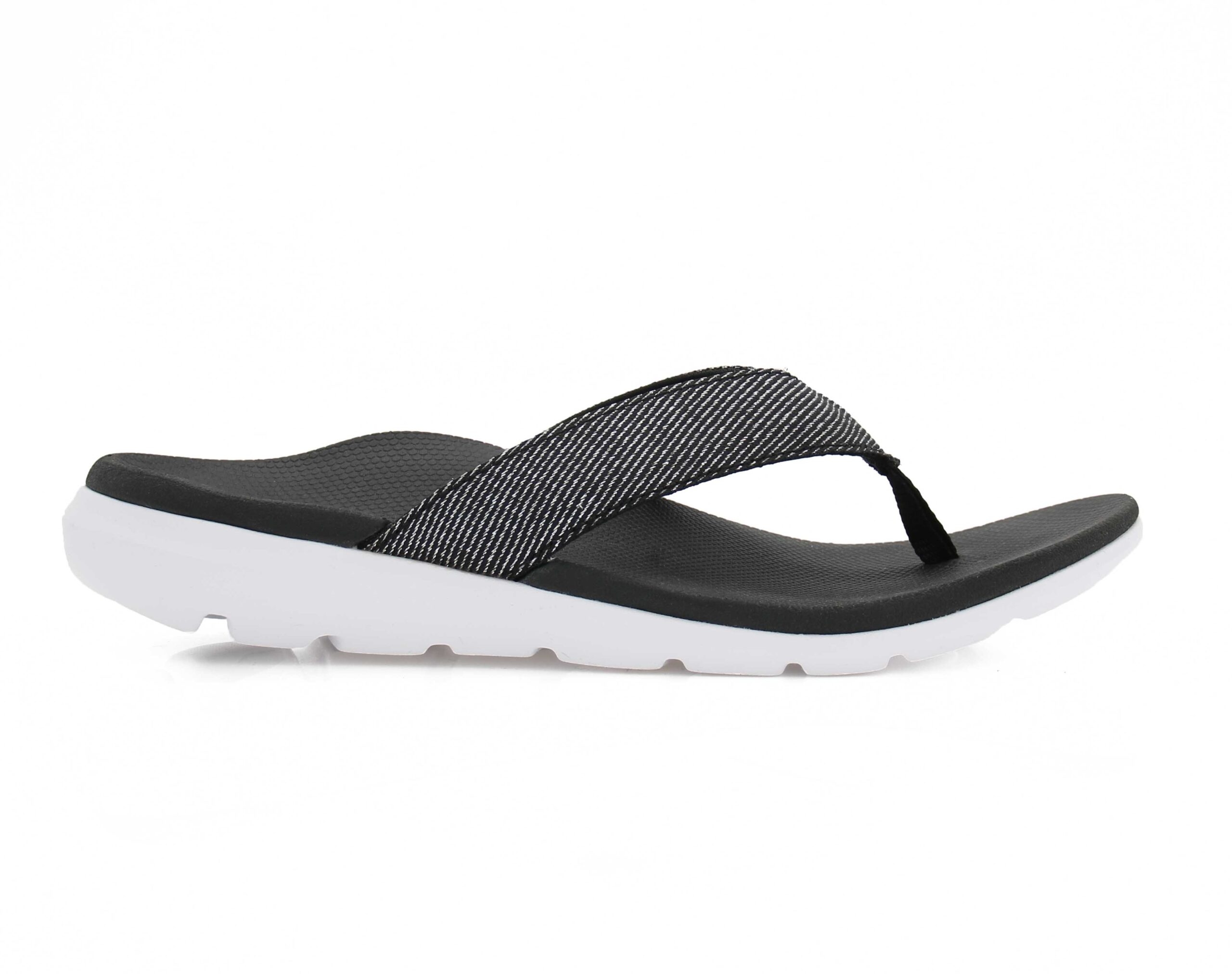 Womens Ascent Groove Sport Casual Flip-Flop Slip-On Waterproof Sandal – Suitable For Collapsed Arches – Size 4 – Black / Silver – Synthetic Fabric