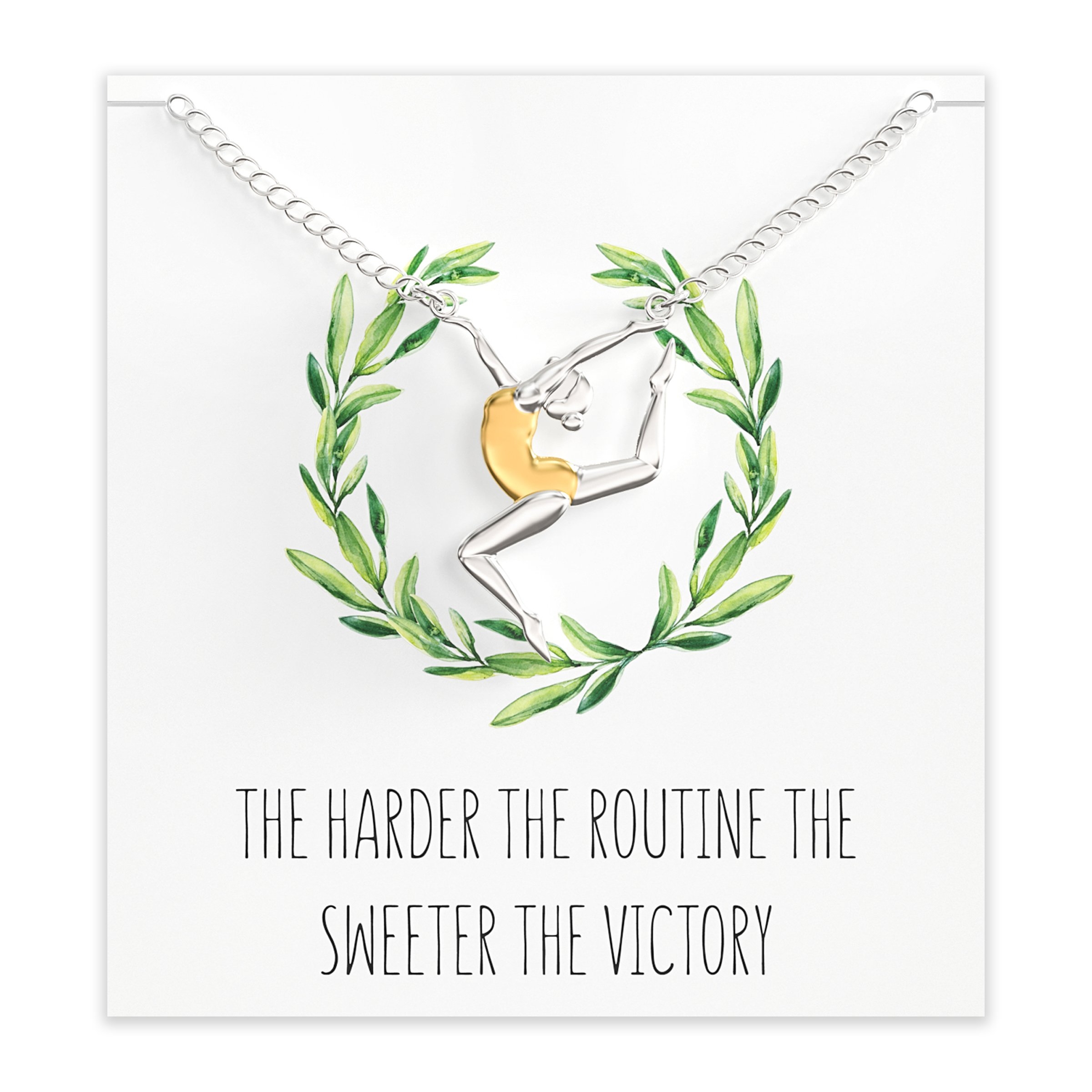 Gymnastic Gift Necklace – Cute Gymnast Pendant Charm For Girls & Teens on a Gymnastics Team – Inspirational Message Card – Happy Kisses