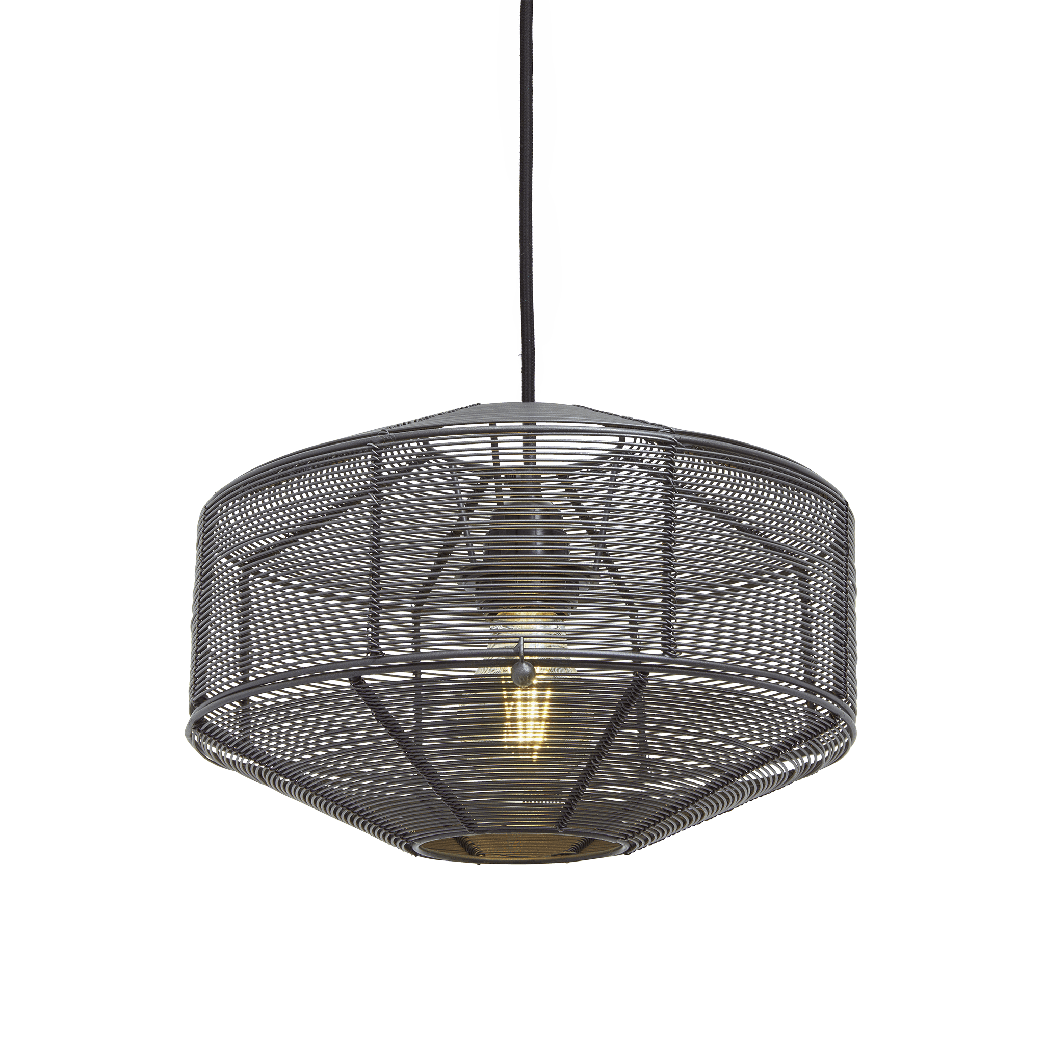 Industville – Handcrafted Wire Cage Pendant – 11 Inch – Round – Ceiling Light – Light Shade – Black Colour – Pewter / Brass Material – 24 CM X 28 CM X 28 CM