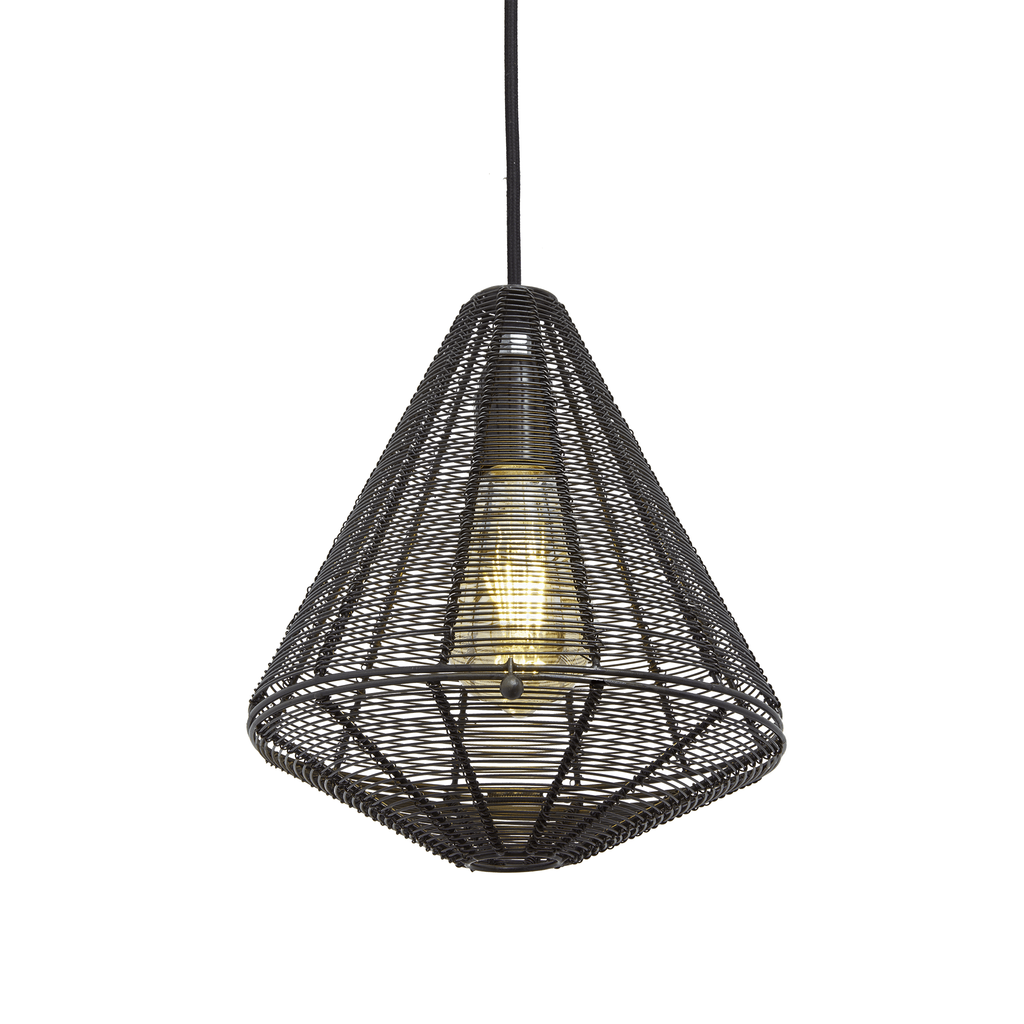 Industville – Handcrafted Wire Cage Pendant – 9 Inch – Cone – Ceiling Light – Light Shade – Black Colour – Pewter / Brass Material – 27 CM X 23 CM X 23 CM