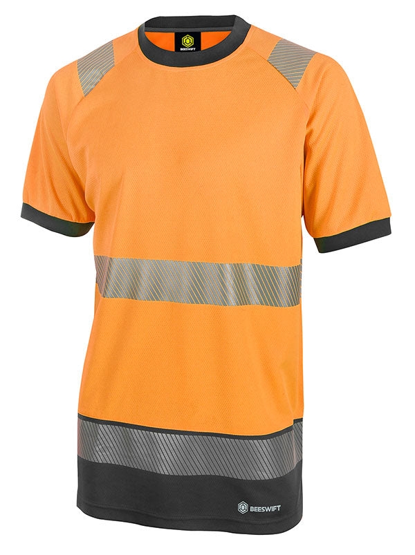 Beeswift Deltic Hi-Vis Two-Tone Short Sleeve T-Shirt – S – Orange – PPE Workwear – FK Workwear