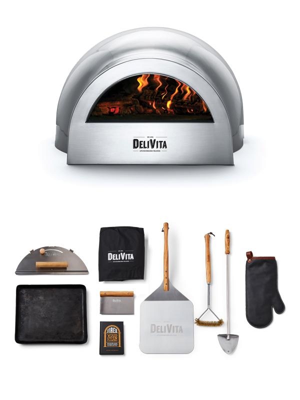 DeliVita Outdoor Traditional Wood-fired Oven – Hale Grey – Wood Fired Chefs Bundle – Outdoor Pizza Oven – Forno Boutique
