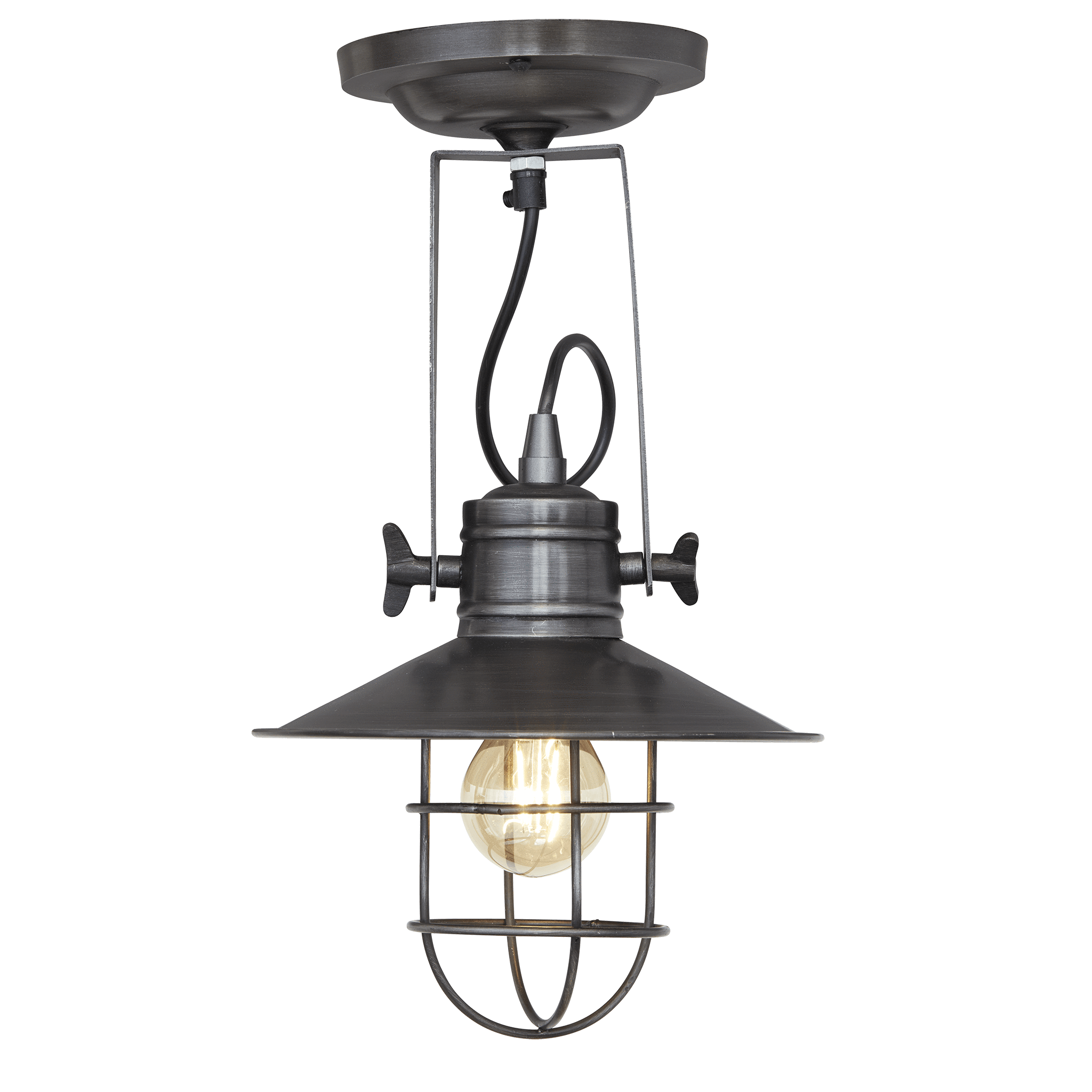 Industville – Harbour Flush Mount – 6 Inch – Ceiling Light – Light Shade – Black / Grey Colour – Pewter / Brass Material – 24 CM X 23 CM X 32 CM