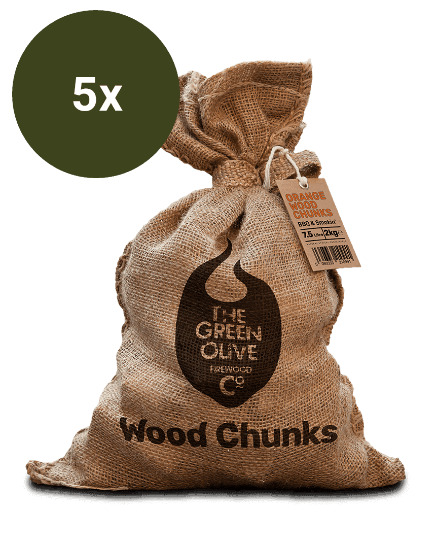 Orange Wood Chunks – 5 Packs – Smokin’ – Green Olive Firewood