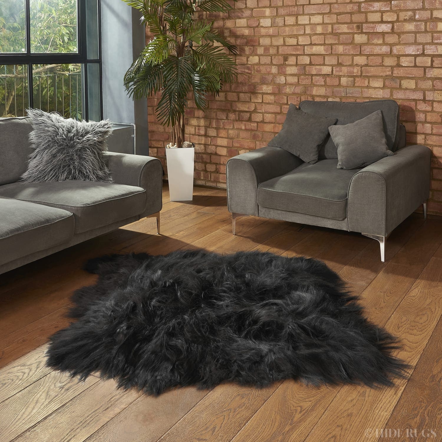 Icelandic Sheepskin Rug 2 Skin Black – Ethically Sourced Natural Hides – Hide Rugs