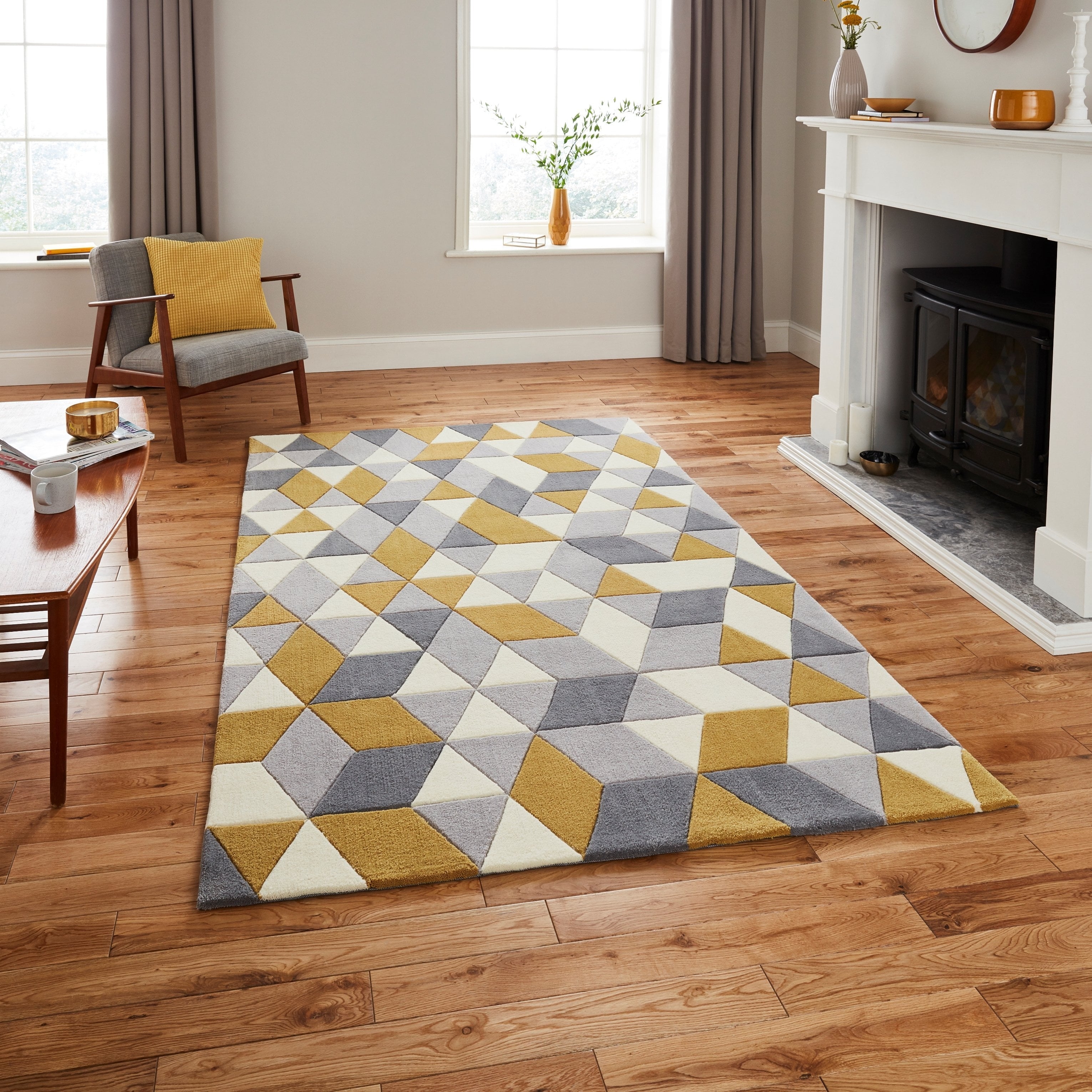 Think Rugs – Hong Kong 3653 Grey/Yellow 150 x 230cm / Grey/Yellow – The Rug Quarter