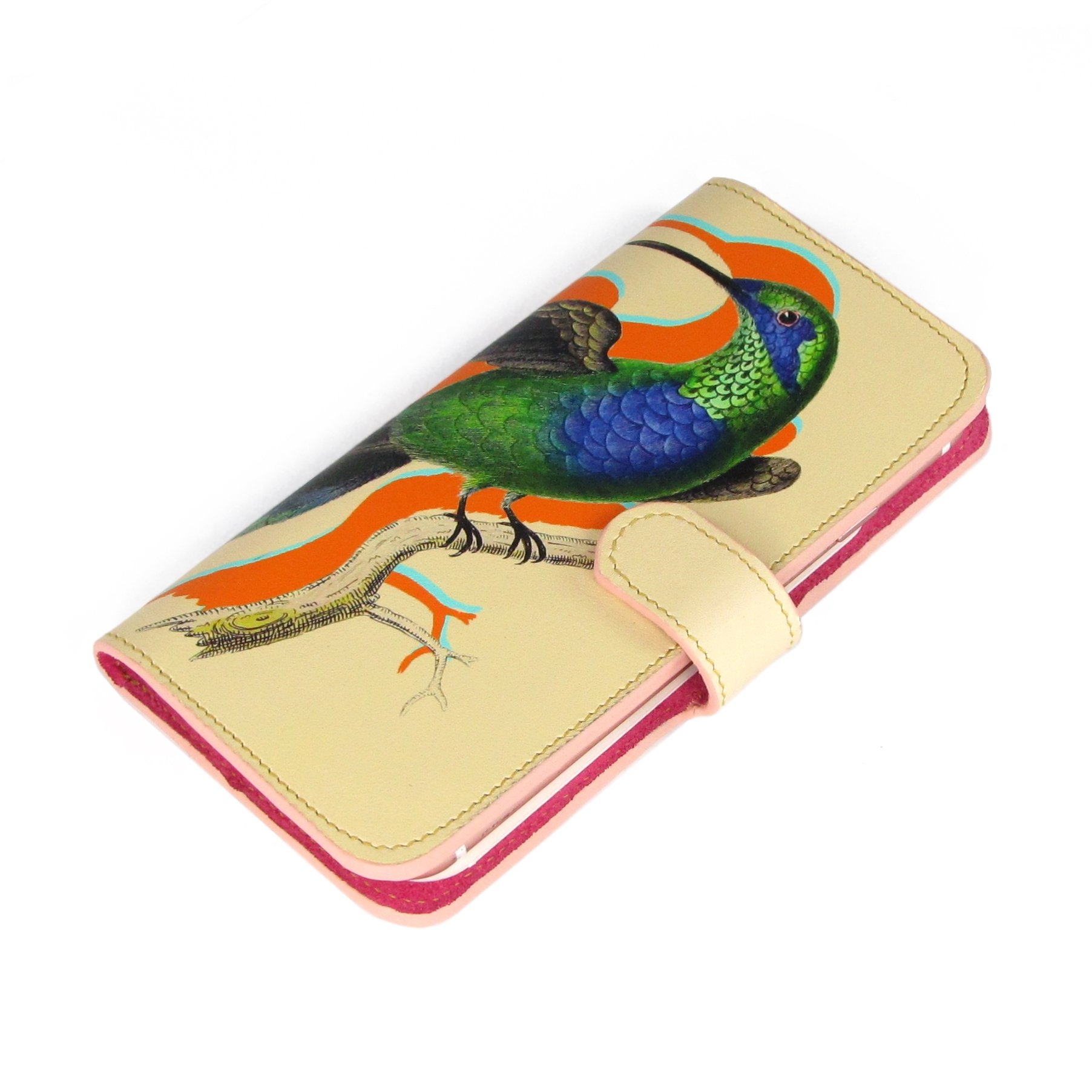 Leather Folio Phone Case – Green Breasted Mango Hummingbird – iPhone 8 / No personalisation / Cream