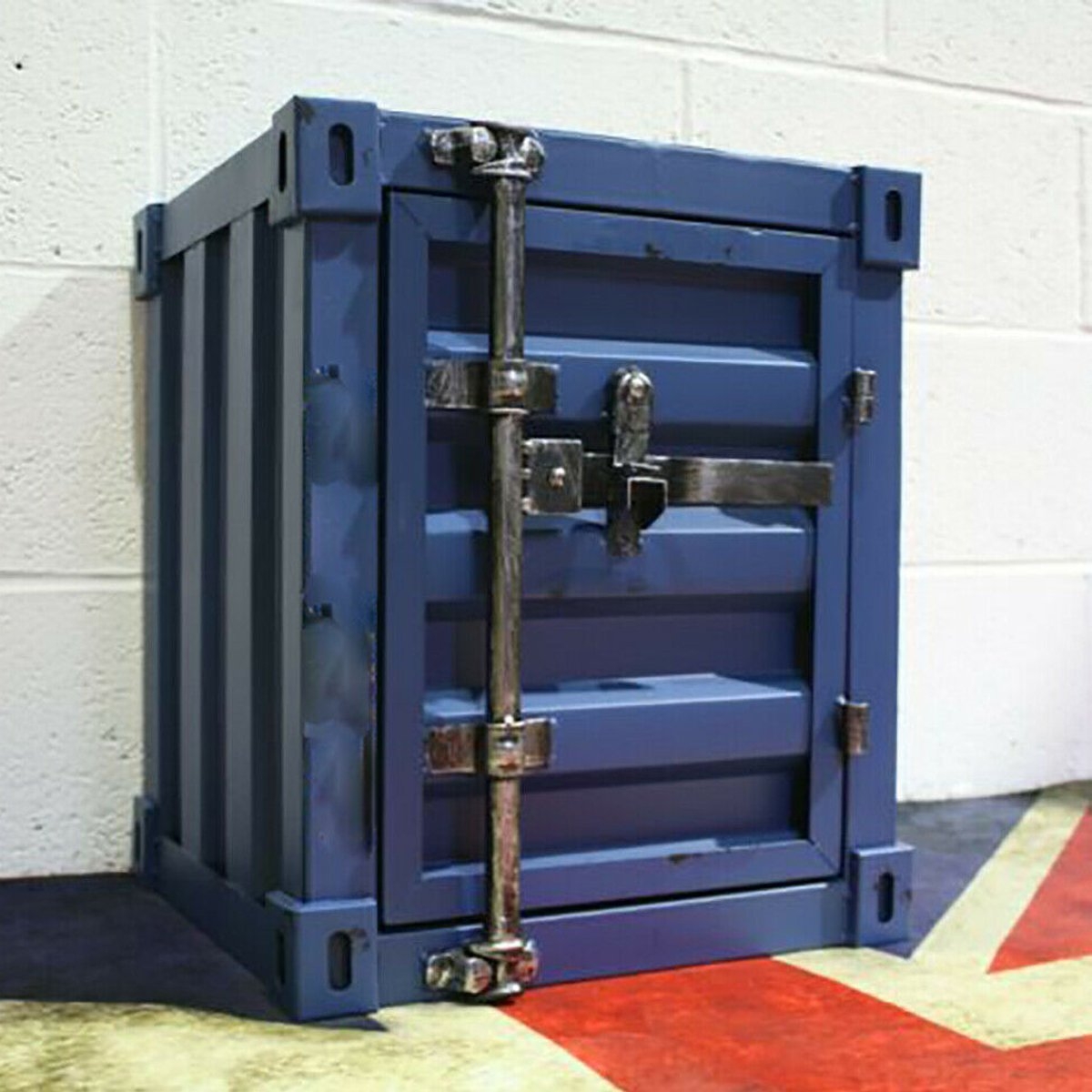 Retro Industrial Style Mini Shipping Container Table With Lockable Handle Blue – By CGC Interiors