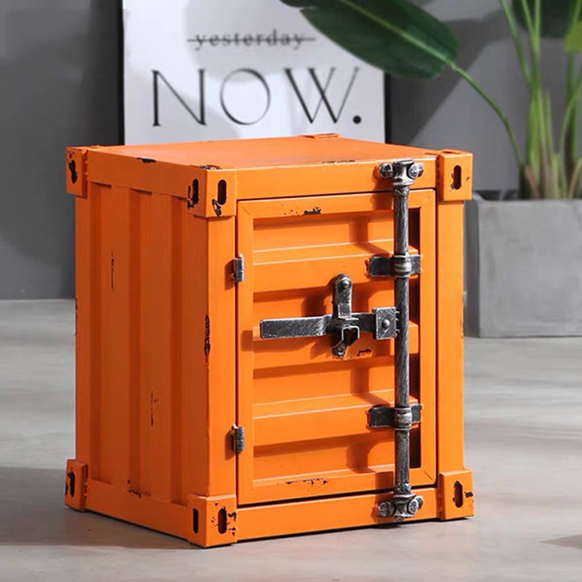 Retro Industrial Style Mini Shipping Container Table With Lockable Handle Orange – By CGC Interiors