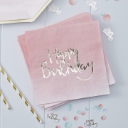 Ginger Ray – Pink Ombre Happy Birthday Napkins – Pink – Party Supplies