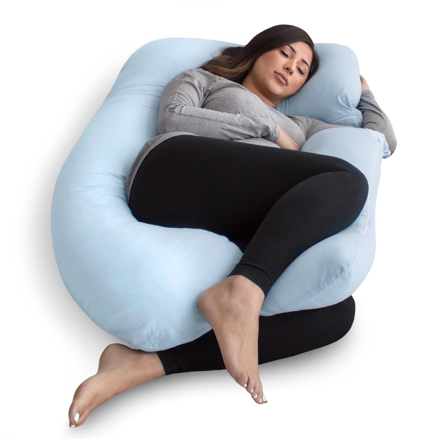 Pharmedoc – U-Shape Pregnancy Pillow – Ideal For Nursing / Breastfeeding & General Maternity Uses – Light Blue – Cotton – 145cm x 76cm x 18 cm