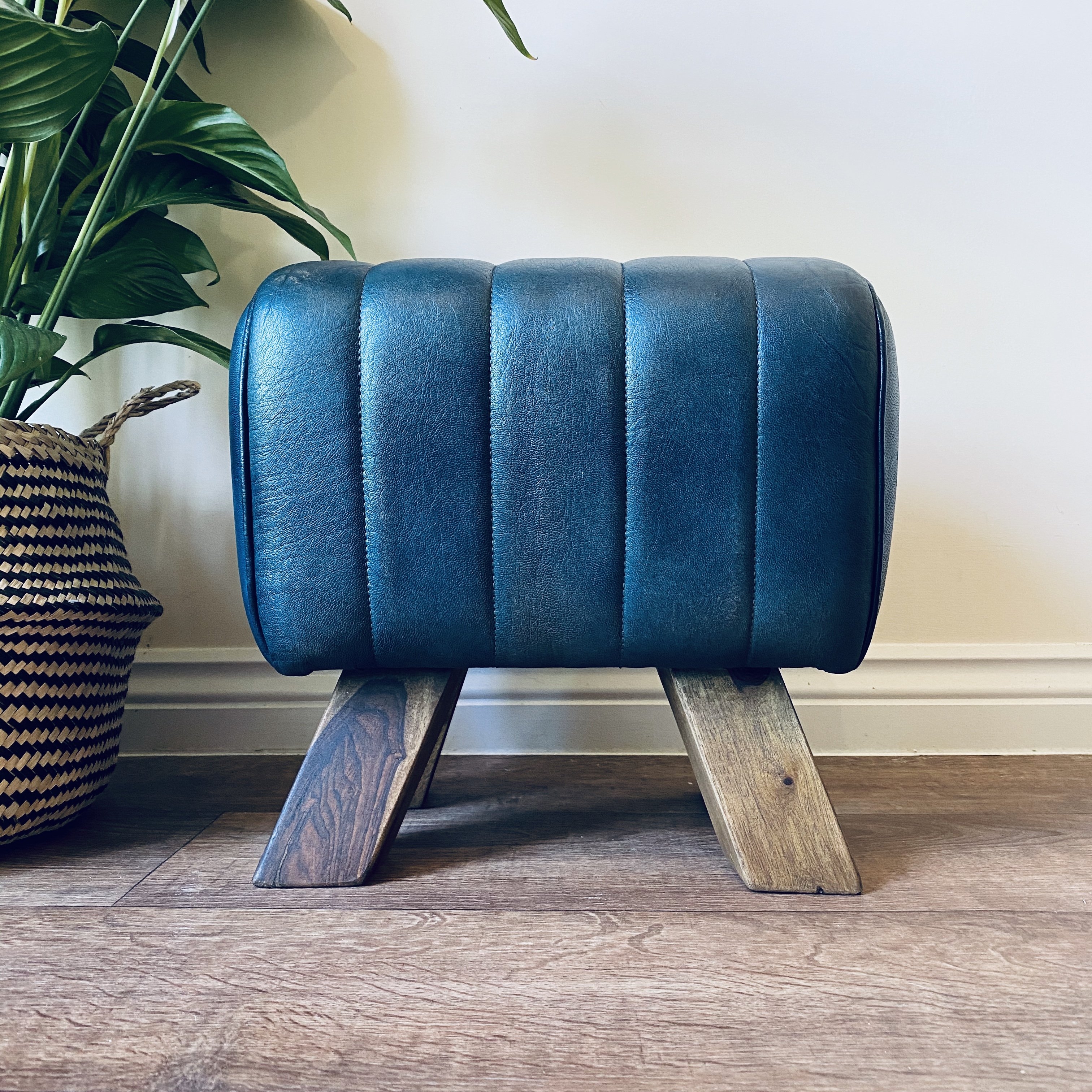 Blue Leather Footstool Pommel Horse | Smallhill Furniture Co. | Reproductions