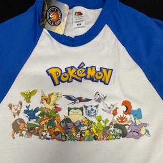POKEMON BASEBALL STYLE BLUE AND WHITE T SHIRT, S – Quality Graphic Clothing – Thorsrock.com