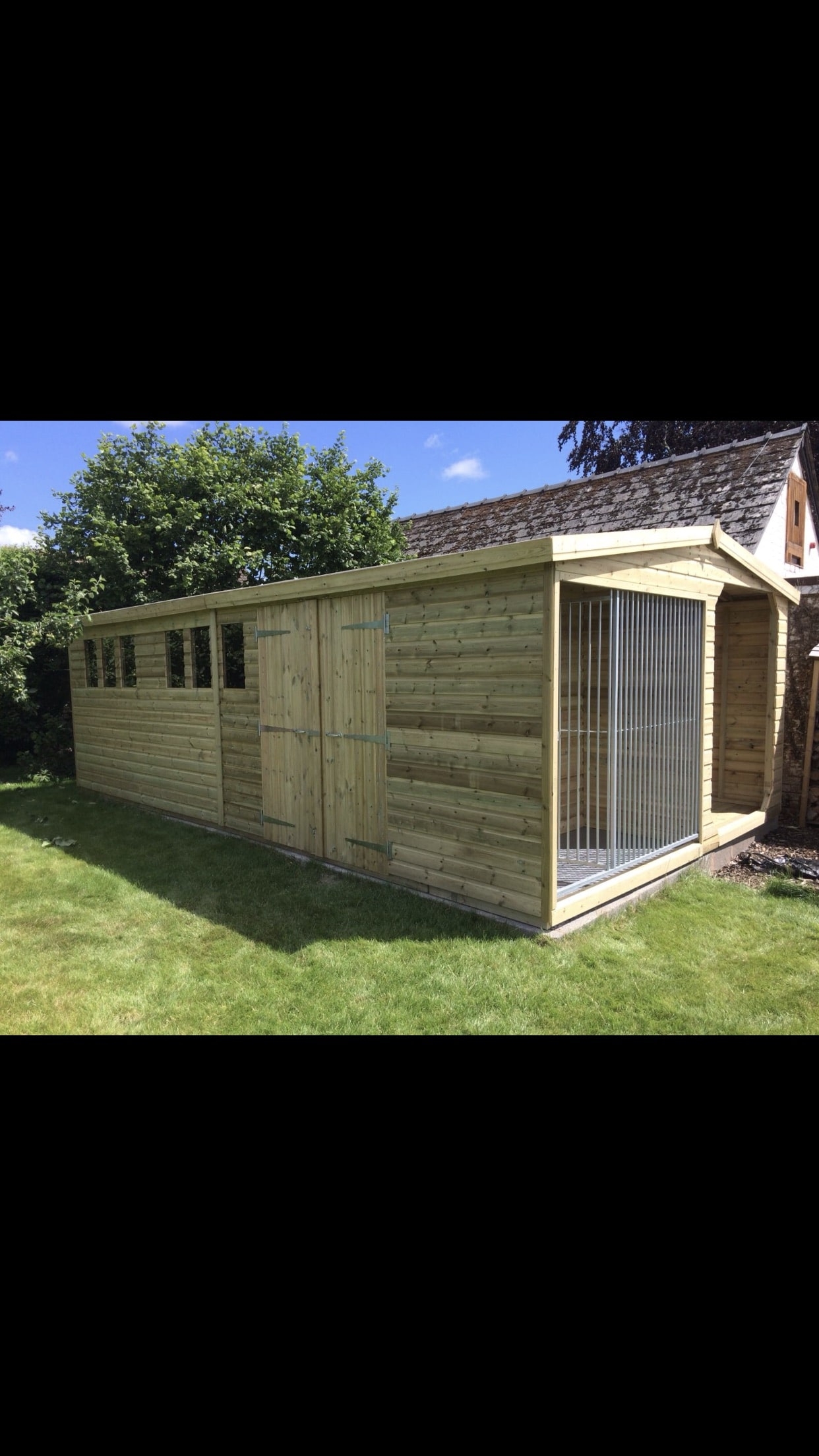 23 x 12ft Garden Shed With Log Store And Dog Kennel