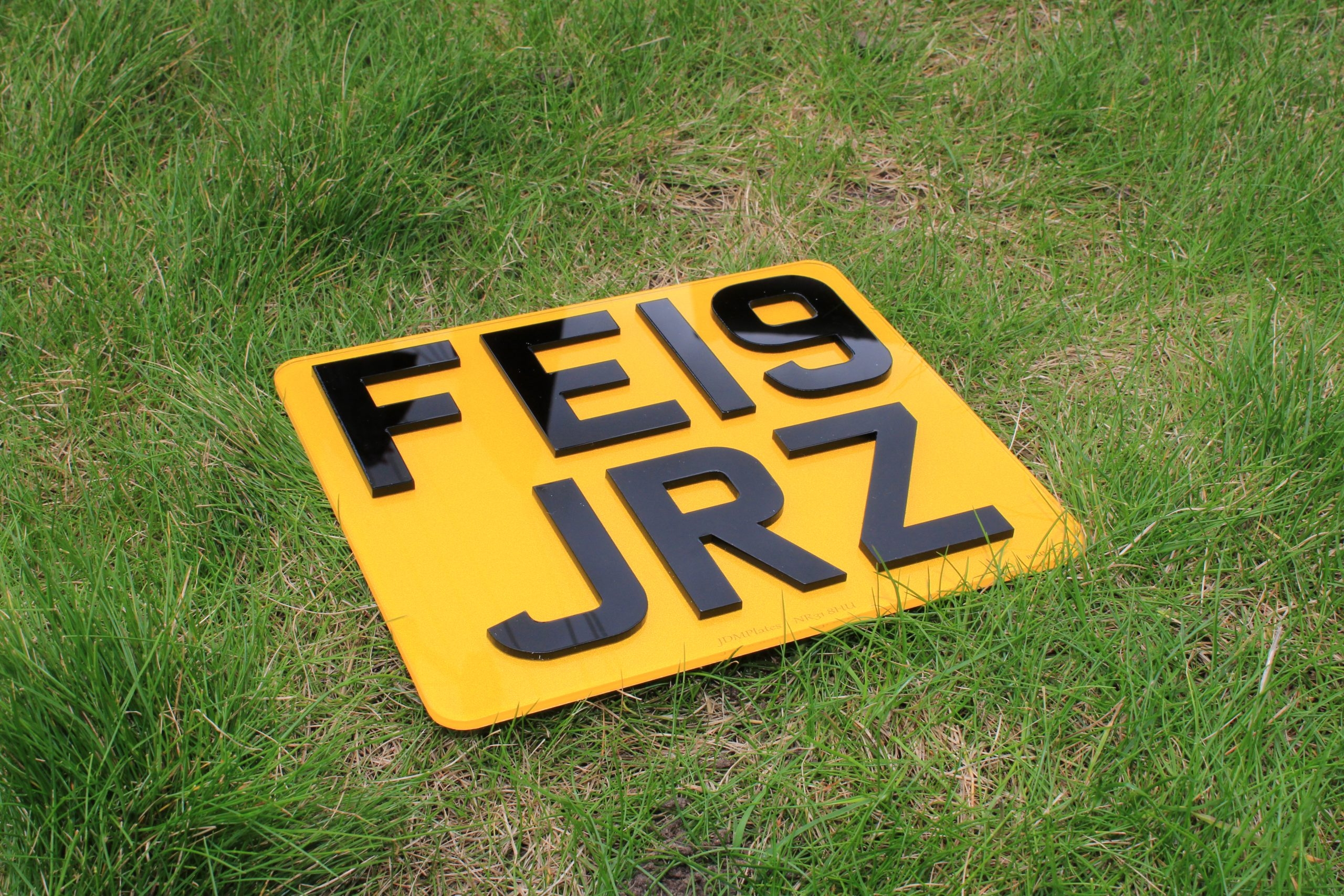 Small – Legal – Square Number Plates For Motorcycles – Quadbikes & ATV’s – Yellow – Rear – With No.1 – 194w x 164hmm – 4D – 3mm – JDM Plates