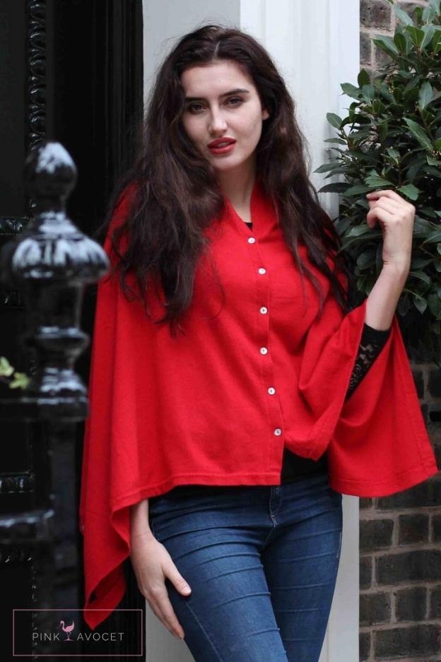 Classic Button Poncho Cashmere and Silk Wear 6 Ways Cherry / One Size by Pink Avocet