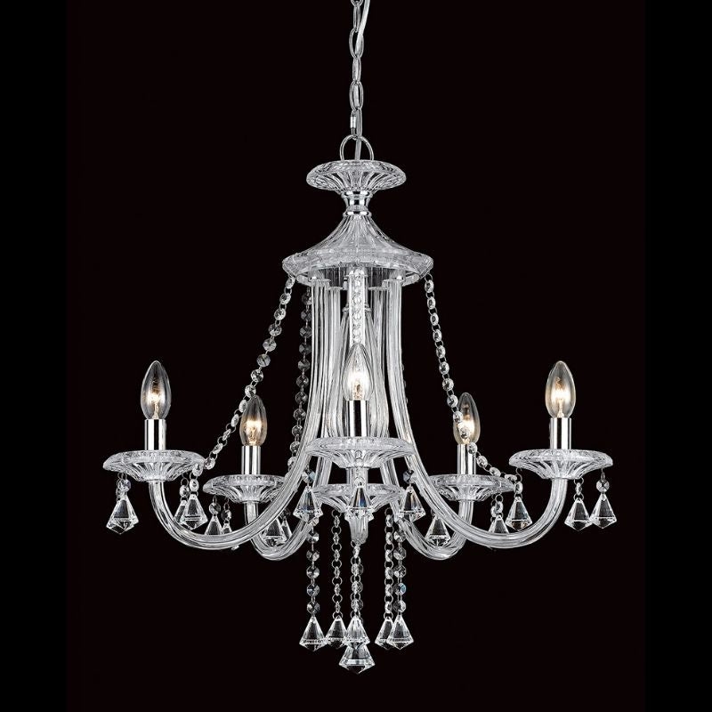 Impex Lighting Calgary 5 Light Chandelier with Clear Crystals And Finished In Chrome CF112151/05/CH – Calgary Ceiling – Impex Lighting – Daz Lighting