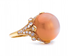 Belle Époque, 18ct Gold, Peach Moonstone and Diamond Ring – Vintage Ring – Antique Ring Boutique