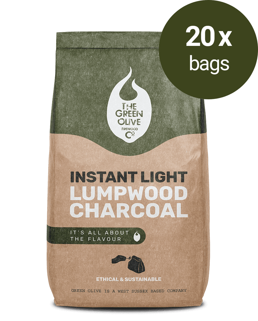 Instant Light Lumpwood Charcoal – 40kg – Natural Charcoals – Green Olive Firewood